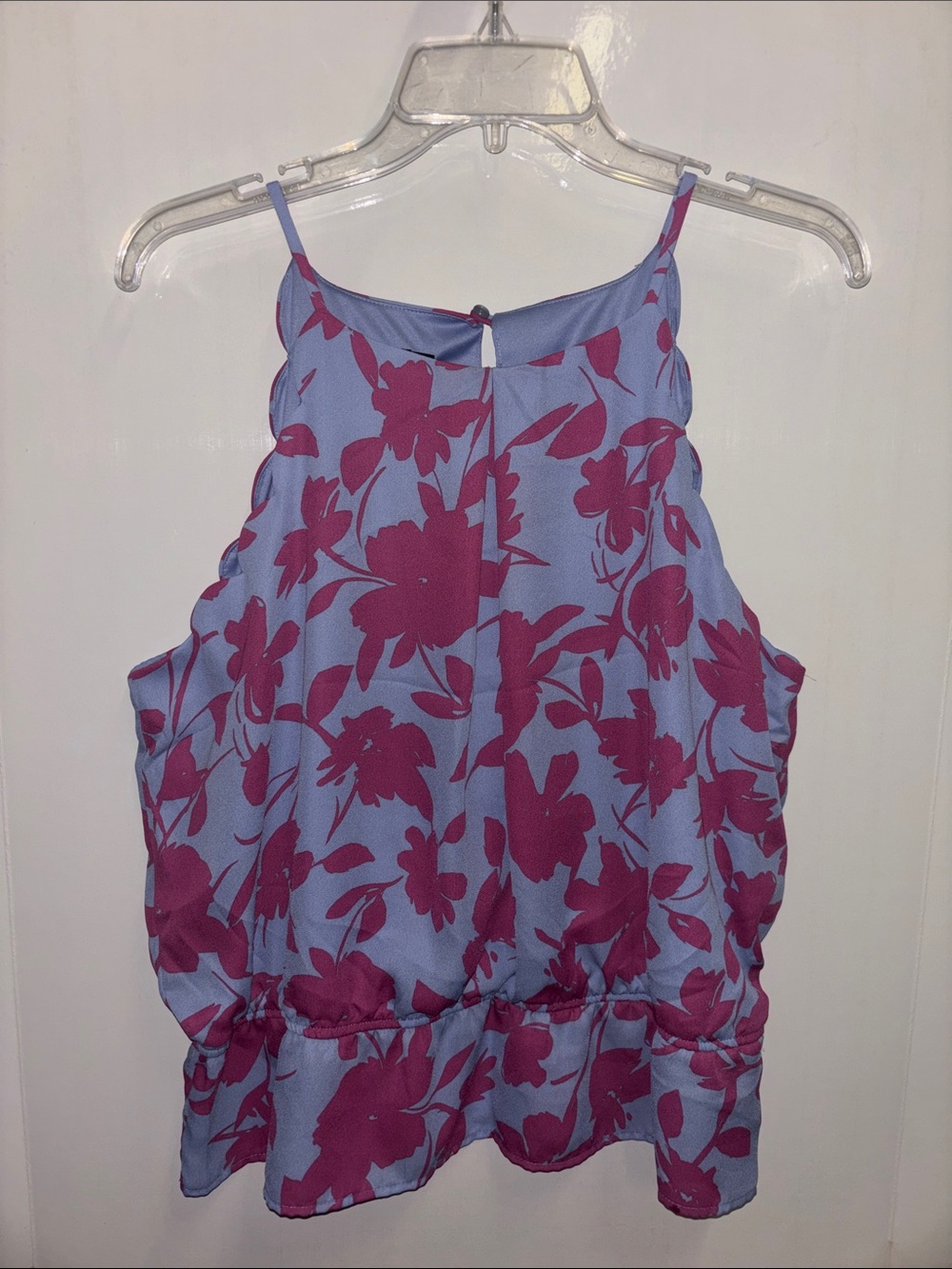 A. Byer Blue and Magenta Floral Halter Tank Top